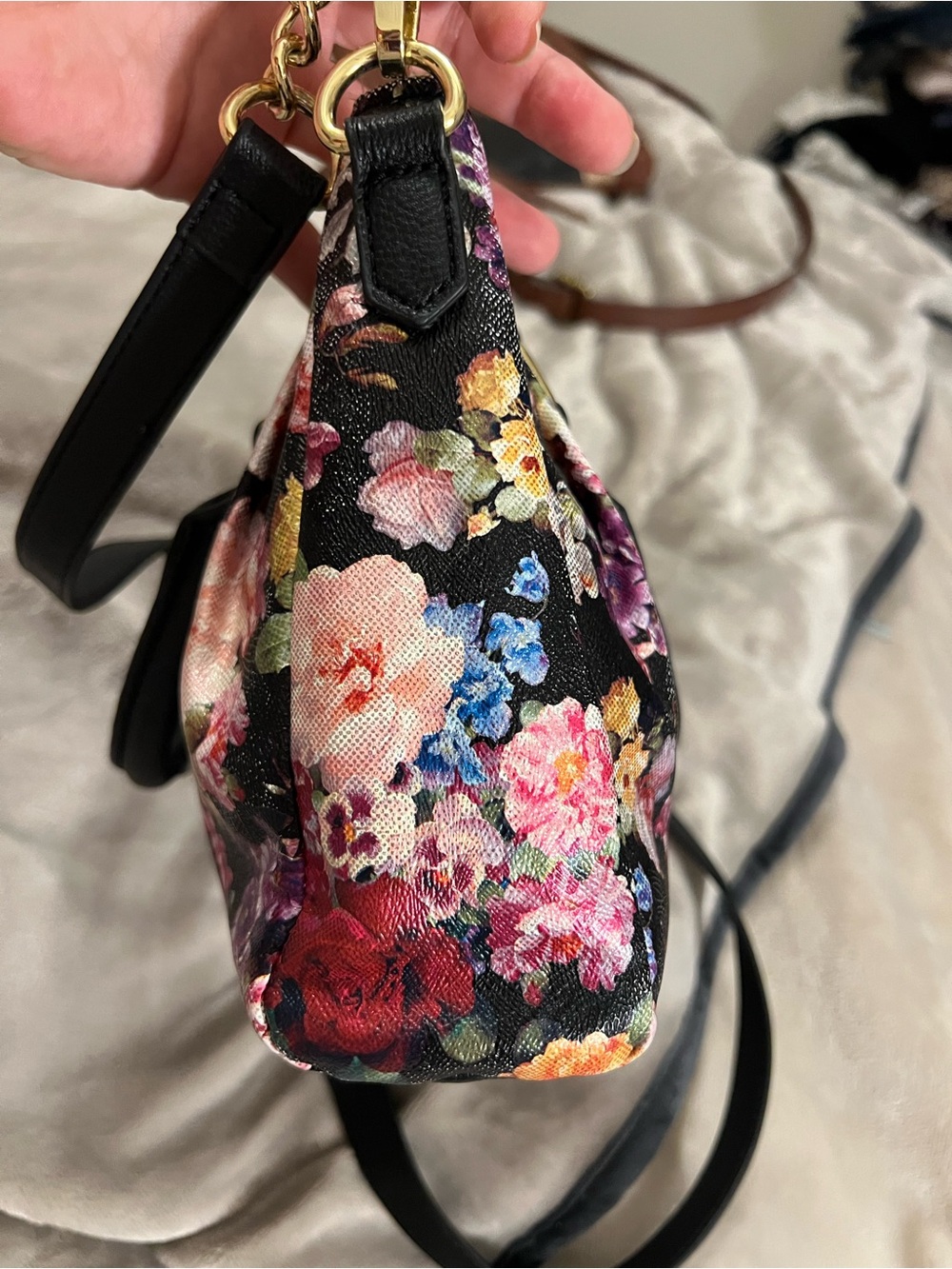 Betsey Johnson Black & Pink Floral Satchel Crossbody - Picture 5 of 8